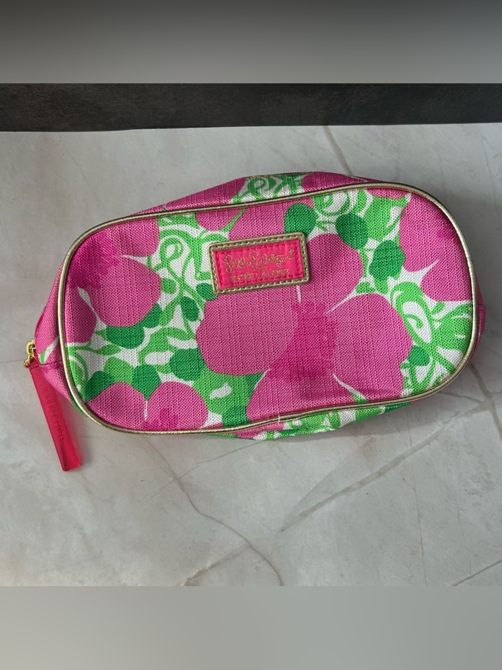 Lilly Pulitzer for Estée Lauder Floral Cosmetic Pouch with Gold Trim